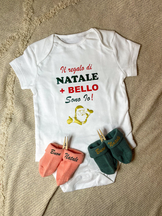 SET BODY BABY 'IL REGALO DI NATALE + BELLO SONO IO!' + CALZINI